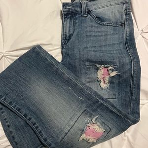 Rock & Republic Light Blue Denim Jeans Distressed Pink Bootcut, SZ 6M